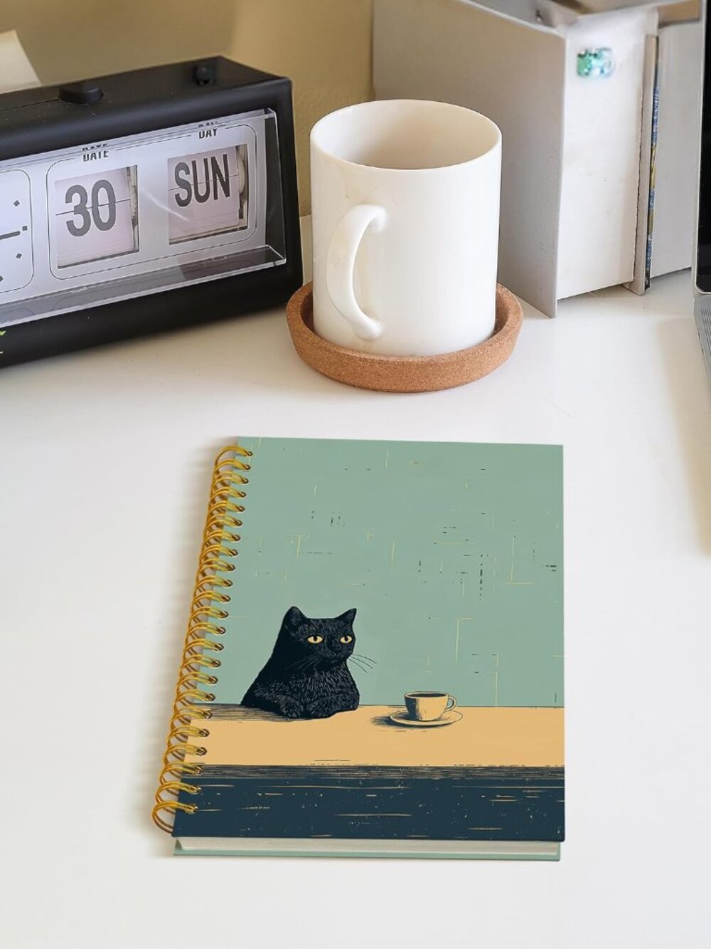 Vintage Coffee Black Cat Spiral Notebook, Black Cat Gifts Journal, Cats Lovers M - Picture 4 of 7